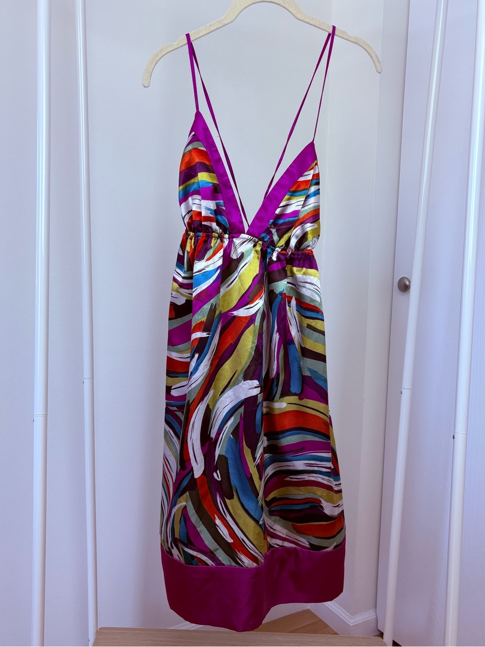 Forever 21 Multicolor Satin Dress with Magenta Trim